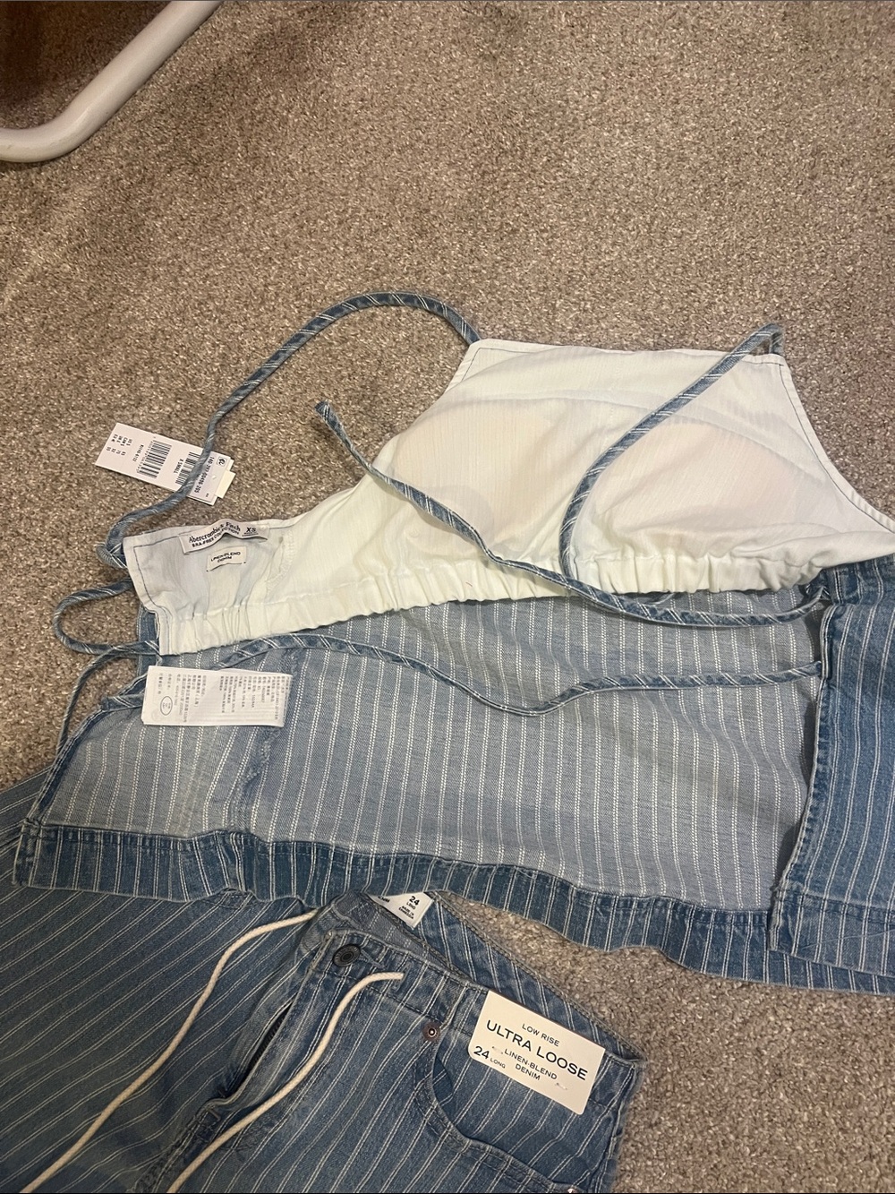 Abercrombie & Fitch Blue Pinstripe ultra loose jeans and matching tie top set - Picture 5 of 5